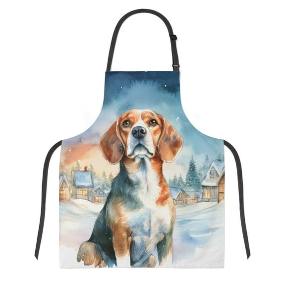 Hello Winter Beagle Welcome Snowy Night Watercolor Vintage Apron Beagles Dog Lover Gifts Idea for Cooking Grilling Baking Painting Gardening - 01011