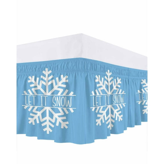 Hello Winter Bed Skirt Queen Size 16 Inch Drop, Snowflake Blue Wrap Around Dust Ruffle Bedskirts, Wrinkle & Fade Resistant Easy Fit Bedskirt with Adjustable Elastic