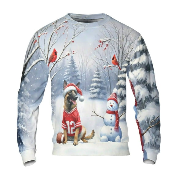 Hello Winter Belgian Malinois Football Snowman Welcome Snowy Morning All Over Print 3D Sweatshirt Unisex Merch Sheepdog Dog Lover Gifts - 01012