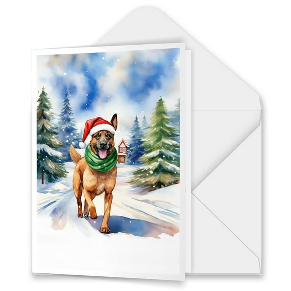 Hello Winter Belgian Malinois Frosty Morning Walk Welcome Snowy Christmas 5x7in Folded Greeting Card Sheepdog Dog Lover Gifts Single Note Card with Envelope - 02018