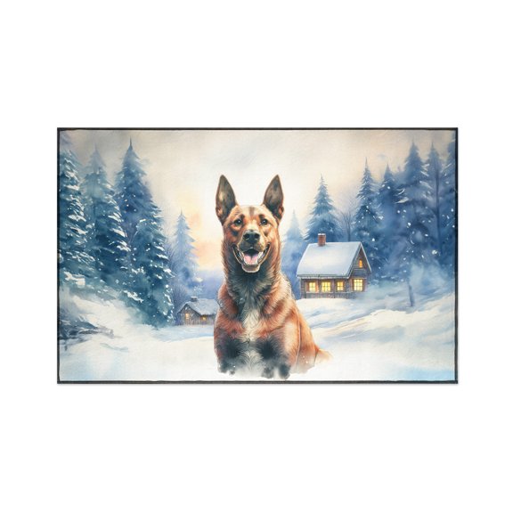 Hello Winter Belgian Malinois Welcome Snowy Night Watercolor Vintage Indoor Rug Sheepdog Dog Lover Gifts Carpet Living Bed Room Sofa Home Decor - 01011