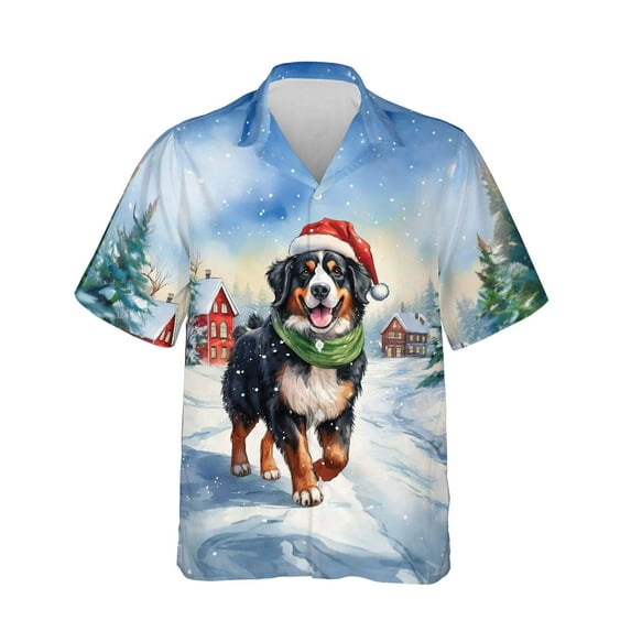 Hello Winter Bernese Mountain Dog Frosty Morning Walk Welcome Snowy Christmas Hawaiian Shirt Breathable Summer Unisex Merch Berner Lover Gifts - 02018