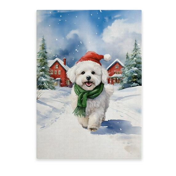 Hello Winter Bichon Frise Frosty Morning Walk Welcome Snowy Christmas Vertical Matte Canvas Poster Bichons Dog Lovers Gifts Idea Wall Art Home Decor - 02018