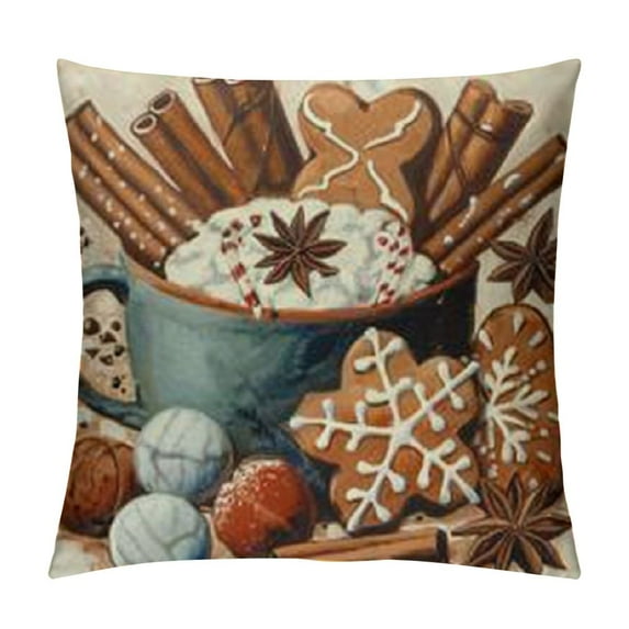 Hello Winter Blue Decorative Throw Pillow Covers, Get Cozy Hot Cocoa Gingerbread Cookie Snowflakes Porch Outdoor Home Decor, Holly Berry Pine Cone Snow Seasonal Couch Cushion Case