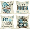 thumbnail image 1 of Hello Winter Blue Gnome Decorative Pillow Cover 16 x 16 Set of 4, It''s Cold Outside Snowflakes Coffee Leopard Let It Snow Farmhouse Pillowcases, Buffalo Plaid Check Wooden Tiered Tray Decors, 1 of 5