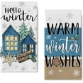thumbnail image 1 of Hello Winter Blue Wood House Kitchen Dish Towels Set of 2, Warm Winter Wishes Cabin Hand Towels Drying Baking Cooking Cloth, Christmas Pine Tree Spice Snowflake Home Kitchen Decor 18 x 26 Inch, 1 of 1