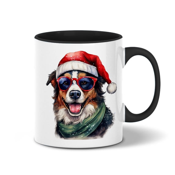 Hello Winter Border Collie Frosty Morning Walk Welcome Snowy Christmas 11oz Accent Two-tone Mug Borders Dog Lovers Gifts Idea Coffee Tea Cup - 02018
