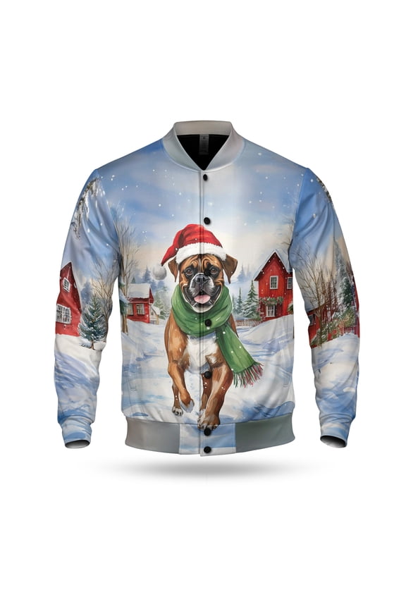 Hello Winter Boxer Frosty Morning Walk Welcome Snowy Christmas All Over Print 3D Baseball Jacket Boxers Dog Lover Gifts Idea Bomber Jacket Softball - 02018