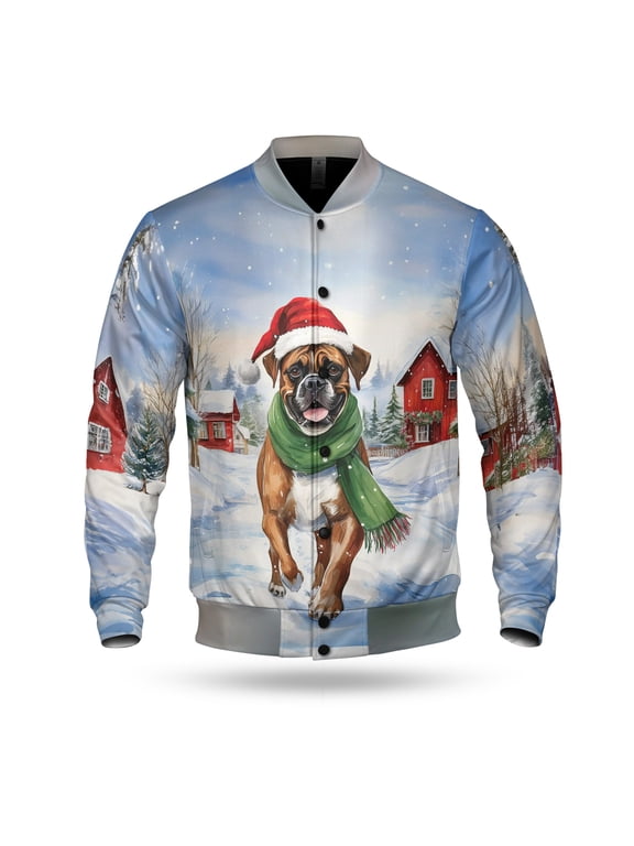 Hello Winter Boxer Frosty Morning Walk Welcome Snowy Christmas All Over Print 3D Baseball Jacket Boxers Dog Lover Gifts Idea Bomber Jacket Softball - 02018