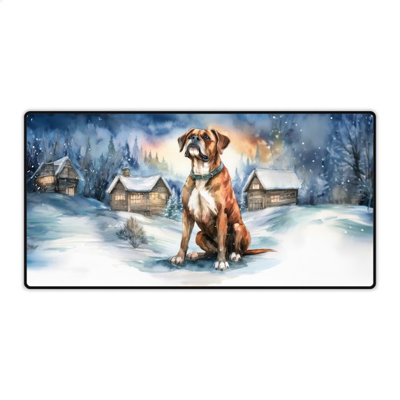 Hello Winter Boxer Welcome Snowy Night Watercolor Vintage Desk Mat Full Keyboard Mouse Pad Boxers Dog Lover Gifts Idea Large Mousepad - 01011