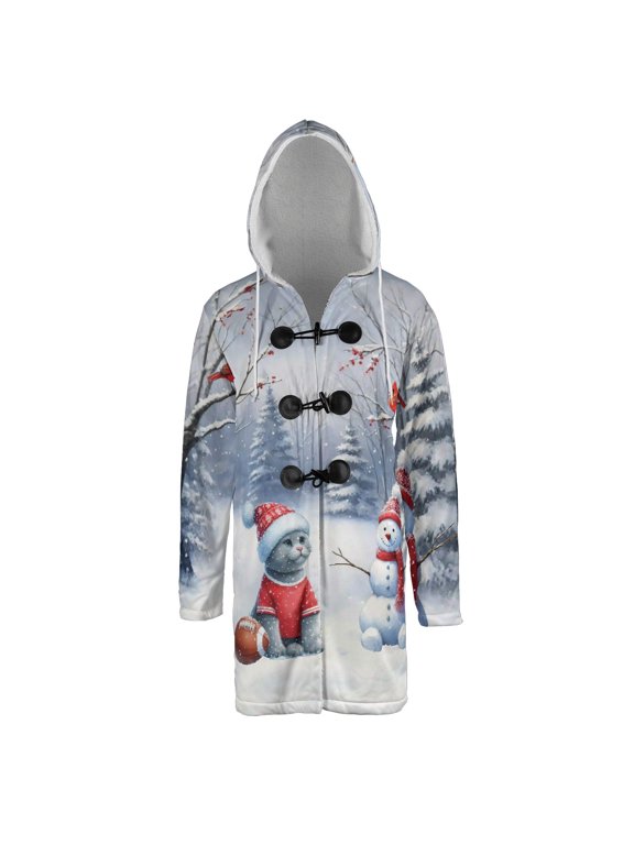 Hello Winter British Shorthair Football Snowman Welcome Snowy Morning All Over Print 3D Hooded Duffle Toggle Coat Cat Lover Kitten Owner Gifts - 01012