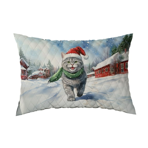 Hello Winter British Shorthair Frosty Morning Walk Welcome Snowy Christmas Quilt Pillowcase Cat Lover Kitten Owner Gifts Throw Pillow Cover Bed Home Decor - 02018