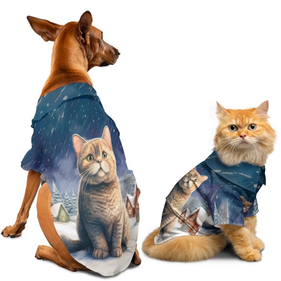 Hello Winter British Shorthair Welcome Snowy Night Watercolor Vintage Hawaiian Summer Shirt for Small Medium Large Dog Cat Cat Lover Kitten Owner Gifts - 01011