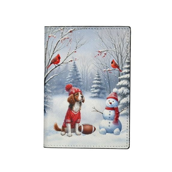 Hello Winter Brittany Spaniel Football Snowman Welcome Snowy Morning Travel Passport Wallet Brittany Dog Lover Gifts Idea PU Leather Passport Holder Cover - 01012