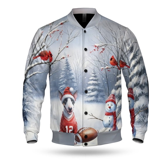 Hello Winter Bull Terrier Football Snowman Welcome Snowy Morning All Over Print 3D Baseball Jacket Bully Dog Lovers Gifts Idea Bomber Jacket Softball - 01012