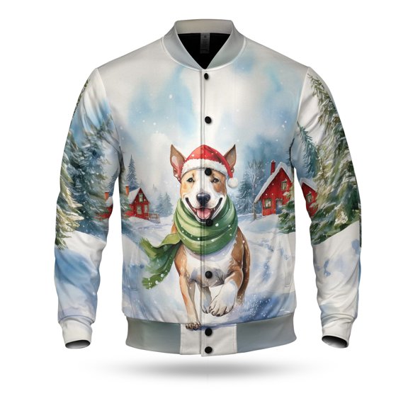Hello Winter Bull Terrier Frosty Morning Walk Welcome Snowy Christmas All Over Print 3D Baseball Jacket Bully Dog Lovers Gifts Idea Bomber Jacket Softball - 02018