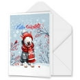 thumbnail image 1 of Hello Winter Bull Terrier Smiling in Red Scarf Hat Welcome Christmas 5x7in Folded Greeting Card Bully Dog Lovers Gifts Idea Single Note Card with Envelope - 00017, 1 of 5