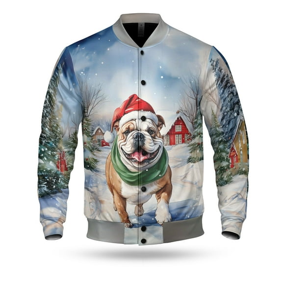 Hello Winter Bulldog Frosty Morning Walk Welcome Snowy Christmas All Over Print 3D Baseball Jacket Dog Lover Gifts Idea Bomber Jacket Softball - 02018