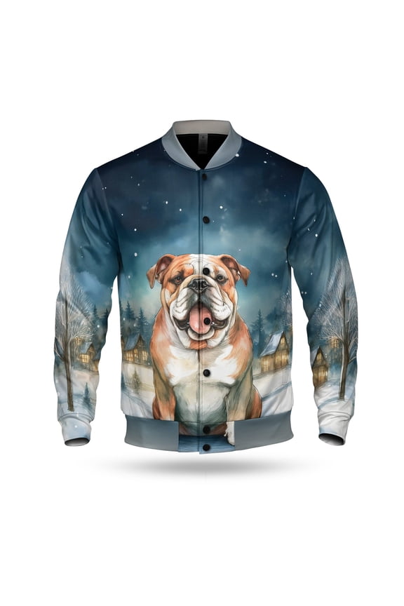 Hello Winter Bulldog Welcome Snowy Night Watercolor Vintage All Over Print 3D Baseball Jacket Dog Lover Gifts Idea Bomber Jacket Softball - 01011