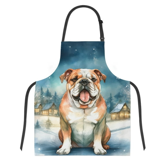 Hello Winter Bulldog Welcome Snowy Night Watercolor Vintage Apron Dog Lover Gifts Idea for Cooking Grilling Baking Painting Gardening - 01011