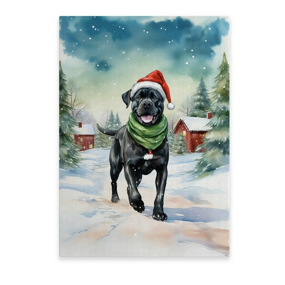Hello Winter Cane Corso Frosty Morning Walk Welcome Snowy Christmas Vertical Matte Canvas Poster Italian Mastiff Dog Lover Gifts Idea Wall Art Home Decor - 02018