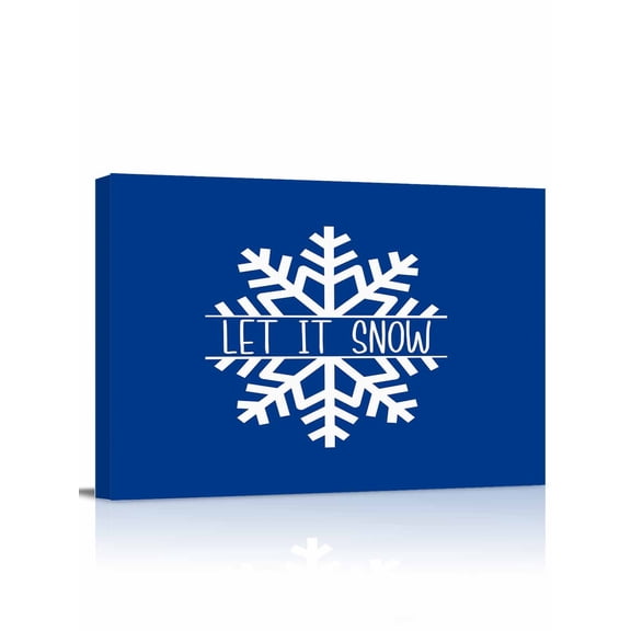 Hello Winter Canvas Print Wall Art Framed Canvas Art Wall Decor Snowflake Dark Blue Pictures Painting Morden Artwork for Living Room Bedroom, Ready to Hang - 12"x16"