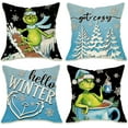 thumbnail image 1 of Hello Winter Cartoon Character Decorative Throw Pillow Covers 18 x 18 Set of 4, Get Cozy Pine Tree Hot Cocoa Porch Patio Outdoor Pillowcase, Christmas Snowflake Sofa Cushion Case Home Decor, 1 of 6