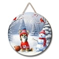 thumbnail image 1 of Hello Winter Chihuahua Football Snowman Welcome Snowy Morning Round Wood Sign Dog Lover Gifts Idea Hanging Wall Home Decor - 01012, 1 of 5
