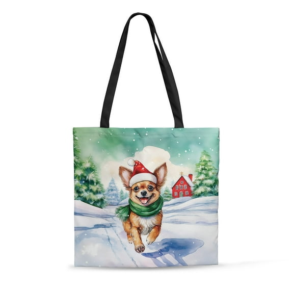 Hello Winter Chihuahua Frosty Morning Walk Welcome Snowy Christmas All Over Print 3D Canvas Tote Bag Dog Lover Gifts Idea Reusable Handbag - 02018