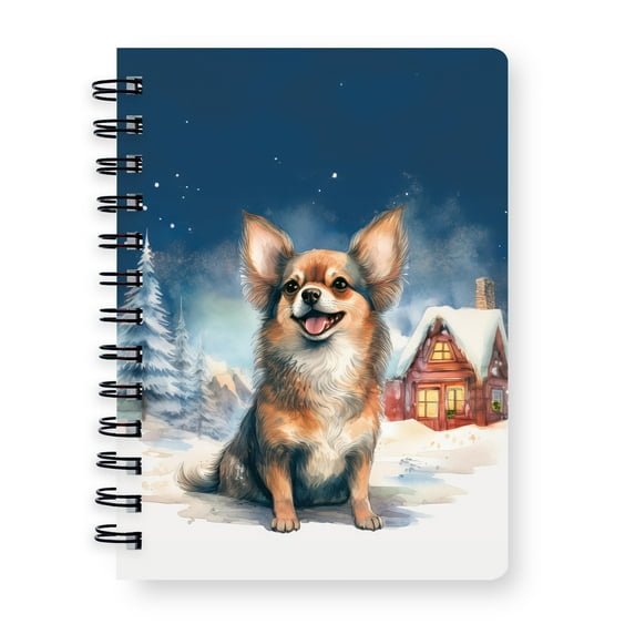 Hello Winter Chihuahua Welcome Snowy Night Watercolor Vintage Spiral Bound Journal Dog Lover Gifts Idea 5x7in Spiral Notebook - 01011