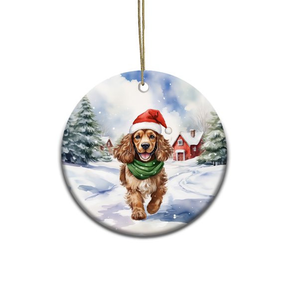 Hello Winter Cocker Spaniel Frosty Morning Walk Welcome Snowy Christmas Ceramic Round Ornament Cockers Dog Lover Gifts Home Tree Decor - 02018