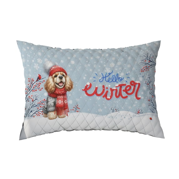 Hello Winter Cocker Spaniel Smiling in Red Scarf Hat Welcome Christmas Quilt Pillowcase Cockers Dog Lover Gifts Throw Pillow Cover Bed Home Decor - 00017