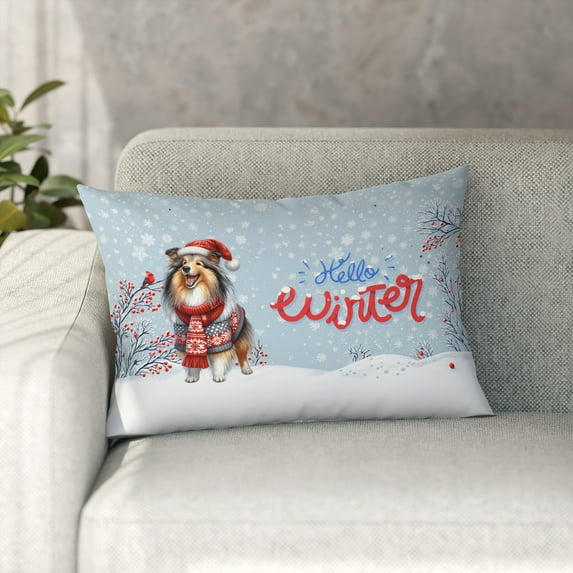 Hello Winter Collie Smiling in Red Scarf Hat Welcome Christmas Pillowcase Double Sided Collie Dog Lover Gifts Idea Pillow Case Covers - 00017