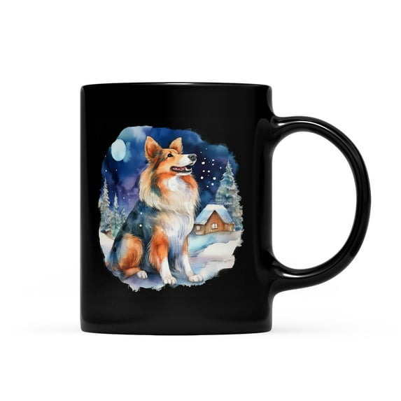 Hello Winter Collie Welcome Snowy Night Watercolor Vintage Mug Collie Dog Lover Gifts Idea Coffee Tea Cup - 01011