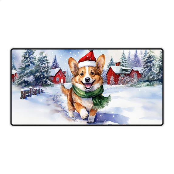 Hello Winter Corgi Frosty Morning Walk Welcome Snowy Christmas Desk Mat Full Keyboard Mouse Pad Welsh Corgi Dog Lover Gifts Idea Large Mousepad - 02018