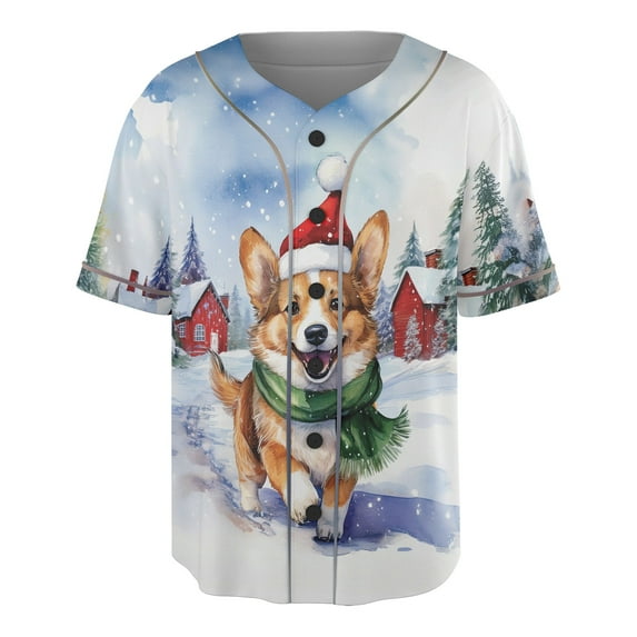 Hello Winter Corgi Frosty Morning Walk Welcome Snowy Christmas All Over Print 3D Baseball Shirt Welsh Corgi Dog Lover Gifts Idea Softball Sport - 02018