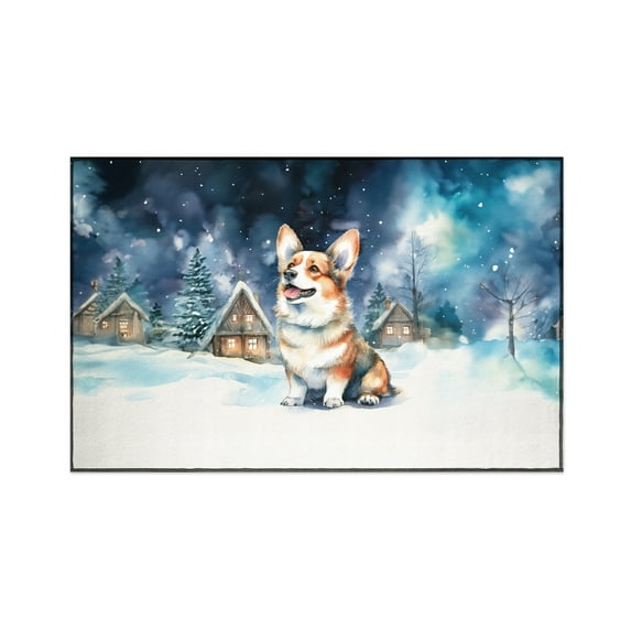 Hello Winter Corgi Welcome Snowy Night Watercolor Vintage Indoor Rug Welsh Corgi Dog Lover Gifts Idea Carpet Living Bed Room Sofa Home Decor - 01011