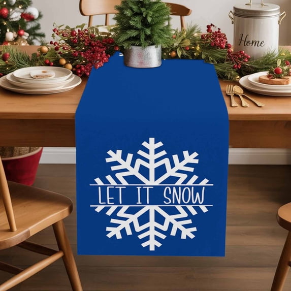 Hello Winter Cotton Linen Table Runner Snowflake Dark Blue Dining Table Runners for Home Decor Party Dining Room Restaurant Kitchen Party 13" x 90"