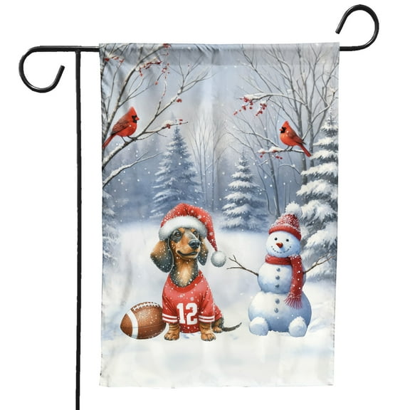 Hello Winter Dachshund Football Snowman Welcome Snowy Morning Garden Flag 12x18in Double Sided Wiener Dog Lover Gifts Idea Outdoor Decor - 01012
