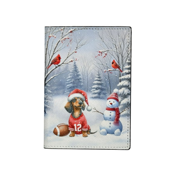 Hello Winter Dachshund Football Snowman Welcome Snowy Morning Travel Passport Wallet Wiener Dog Lover Gifts Idea PU Leather Passport Holder Cover - 01012
