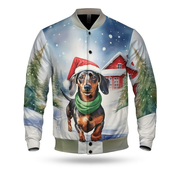 Hello Winter Dachshund Frosty Morning Walk Welcome Snowy Christmas All Over Print 3D Baseball Jacket Wiener Dog Lover Gifts Idea Bomber Jacket Softball - 02018