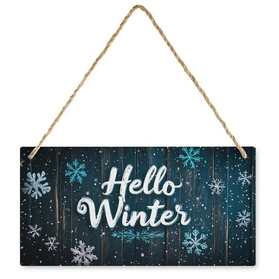 Hello Winter Decorations Hanging Sign, Christmas Decor Rustic Holiday Decorations Xmas Wooden Wall Sign