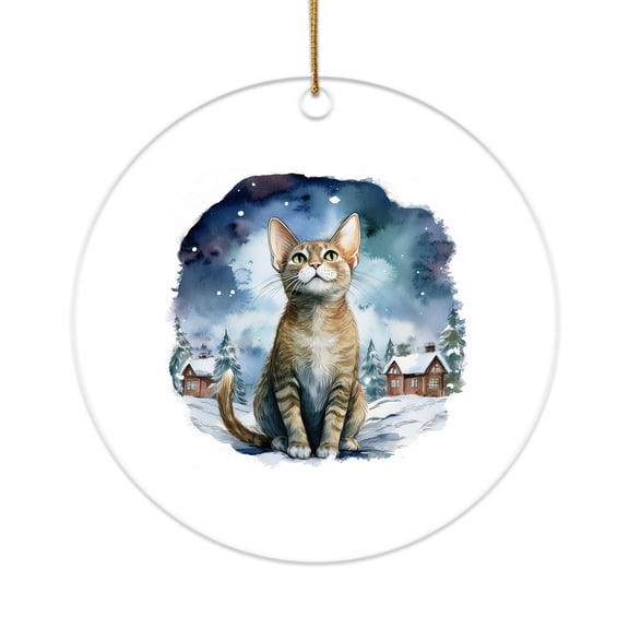 Hello Winter Devon Rex Welcome Snowy Night Watercolor Vintage Acrylic Round Ornament Cat Lover Kitten Owner Gifts Home Tree Decor - 01011