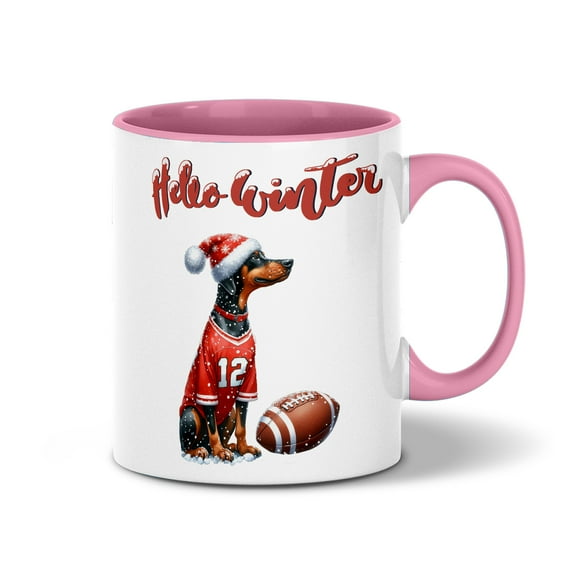 Hello Winter Doberman Pinscher Football Snowman Welcome Snowy Morning 11oz Accent Two-tone Mug Doberman Dog Lover Gifts Coffee Tea Cup - 01012