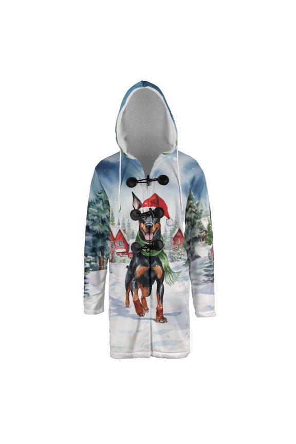 Hello Winter Doberman Pinscher Frosty Morning Walk Welcome Snowy Christmas All Over Print 3D Hooded Duffle Toggle Coat Doberman Dog Lover Gifts - 02018
