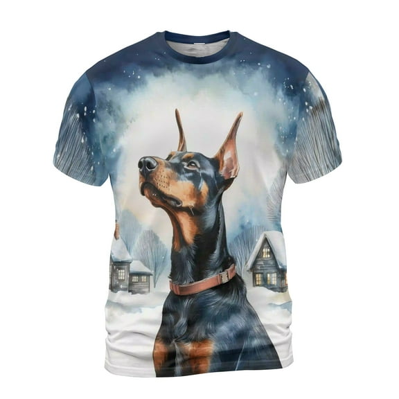 Hello Winter Doberman Pinscher Welcome Snowy Night Watercolor Vintage All Over Print 3D Shirt Unisex Merch Doberman Dog Lover Gifts - 01011