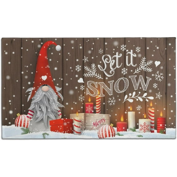 Hello Winter Door Mat Outdoor Front for Door,Gnome Snowflakes Let it Snow Holiday Welcome Doormat,Christmas Xmas Floor Rug for Porch Entrance Farmhouse Decor 30" x 17"