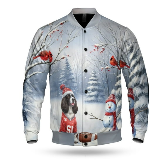 Hello Winter English Springer Spaniel Football Snowman Welcome Snowy Morning All Over Print 3D Baseball Jacket Springers Dog Lover Gifts Bomber Jacket Softball - 01012