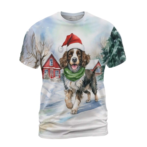 Hello Winter English Springer Spaniel Frosty Morning Welcome Snowy Christmas All Over Print 3D Shirt Unisex Merch Springers Dog Lover Gifts - 02018
