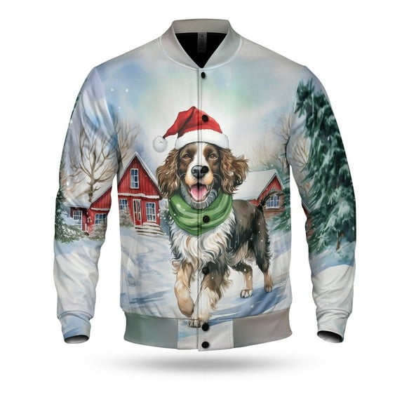Hello Winter English Springer Spaniel Frosty Morning Welcome Snowy Christmas All Over Print 3D Baseball Jacket Springers Dog Lover Gifts Bomber Jacket Softball - 02018
